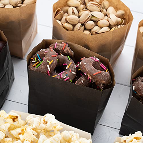 Restaurantware Bag Tek 4" X 2.25" X 3.75" Paper Bags For Snacks, 100 Small Paper Bag For Foods - Disposable, Greaseproof, Black Paper Kraft Snack Bags, For Popcorn, Cookies, Fries, & More #TOP7