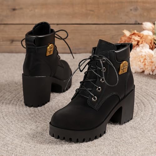 Women's Chunky Heel Lace-Up Ankle Boots, Comfortable Fashion Boots2