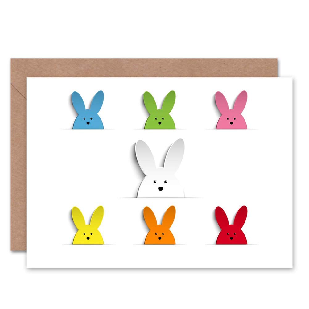 Wee Blue Coo EASTER BUNNIES MULTI COLOUR BLANK GREETINGS CARD ART