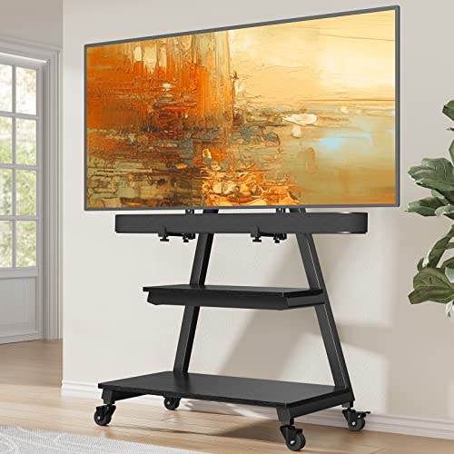 Perlegear Mobile Tv Stand With Soundbar Mount, Rolling Floor Tv Stand With Wheels For 43-80" Tvs Up To 132Lbs, Mobile Tv Cart With Storage Shelves, Tilt/Swivel Corner Tv Stand Max Vesa 600X400Mm #TOP7