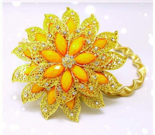Fermatenda Magnetici Con Fiori Scintillanti E Strass - 2 Pezzi Giallo Dorato, Elastico 25cm, Per Tende Spesse E Sottili