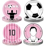 48Pcs Soccer Paper Plates Soccer Star Disposable Dessert Plates Supplies 7Inch Black and Pink Sports Ball Plate Sport Party Dinnerware Decorations for Birthday Baby Shower Party Decorations
