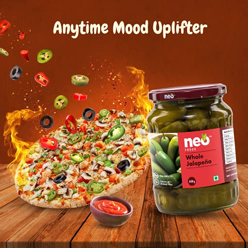 Image of Neo Whole Jalapenos 650g I 100% Plant Based & Natural I Ready to Eat Fibre Rich Topping for Snacks and Salads I Enjoy as filling for Wraps I (Pack of 1)