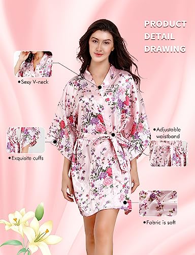 EPLAZA Women Floral Satin Robe Bridal Dressing Gown Wedding Bride Bridesmaid Kimono Sleepwear3
