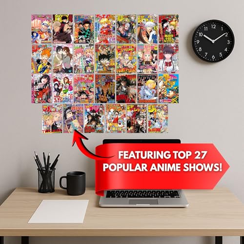 Image of Yellow Town India Anime Vintage Magazine Style Cover Posters - Set of 27 | A6 Size Wall Collage Kit for Boys & Girls | 300 GSM Gloss Prints | Dorm Room, Bedroom, Study Wall Decor | Free Wall-Friendly Glue Sheets