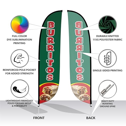 Image of LookOurWay Mexican Themed Feather Flag Pole, Tacos /Burritos /Mexican Food
