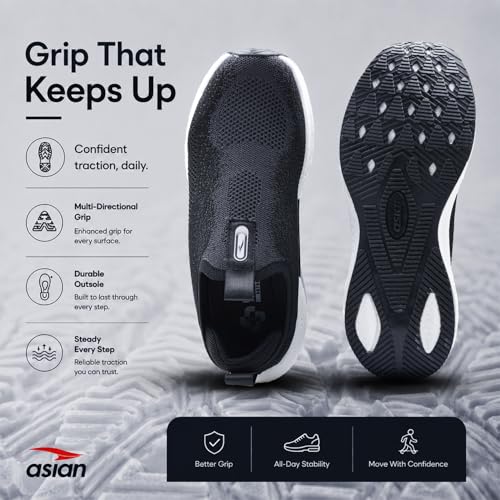 Image of ASIAN HypercushionWalk-W-01 Women's Ortho Walking Shoes | Stylish Slip-On Knit Shoes with E-TPU Energy Return Sole, Ortho Relief Memory Foam, Arch Support & Traction Grip for Smooth Daily Walking