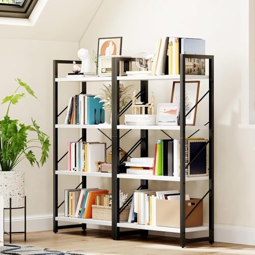 DWVO 4 Tier Modern Bookcase, Narrow Book Shelf Organizer for CD/Movie, Bedroom Office Living Room, White & Black