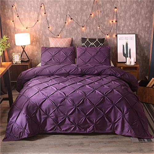 Joyloading Luxury Pinch Pleat Bedding Comforter Bedding Sets Bed Linen Duvet Cover Set Pillowcases Bedding Queen Bedclothes King Size (Purple)