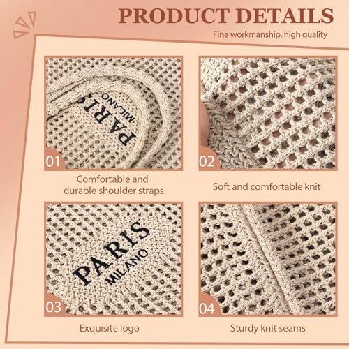 Image of Ayieyill Crochet Tote Bag For Women, Crochet Mesh Beach Tote Bag Summer Vacation Aesthetic Boho Knit Bag for Women