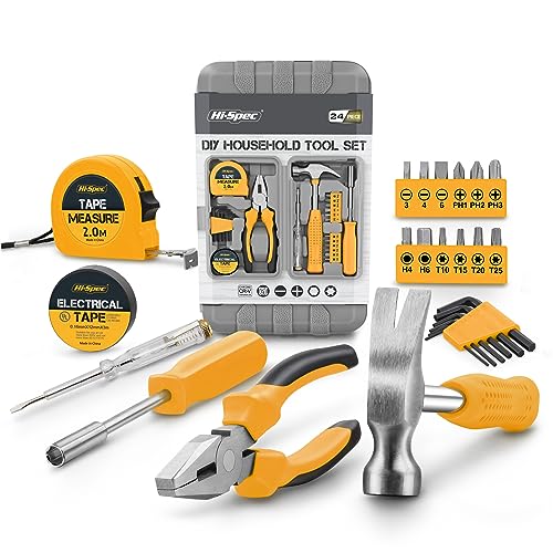 Hi-Spec 24pc Yellow Household DIY Tool Kit Set. Small Mini Tool B...