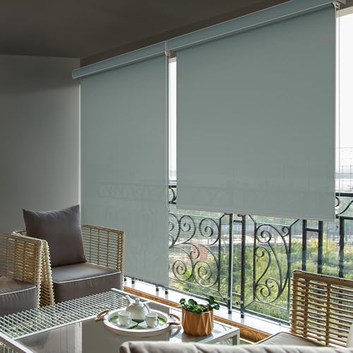 Image of HIPPO Outdoor HDPE Roller Blind Curtain - 95% Sun & UV Protection,reathable Airflow Design, Light Filtering Corded Roll-Up Shade for Balcony & Outdoor Spaces (Country-Blue, 4FTX8FT)