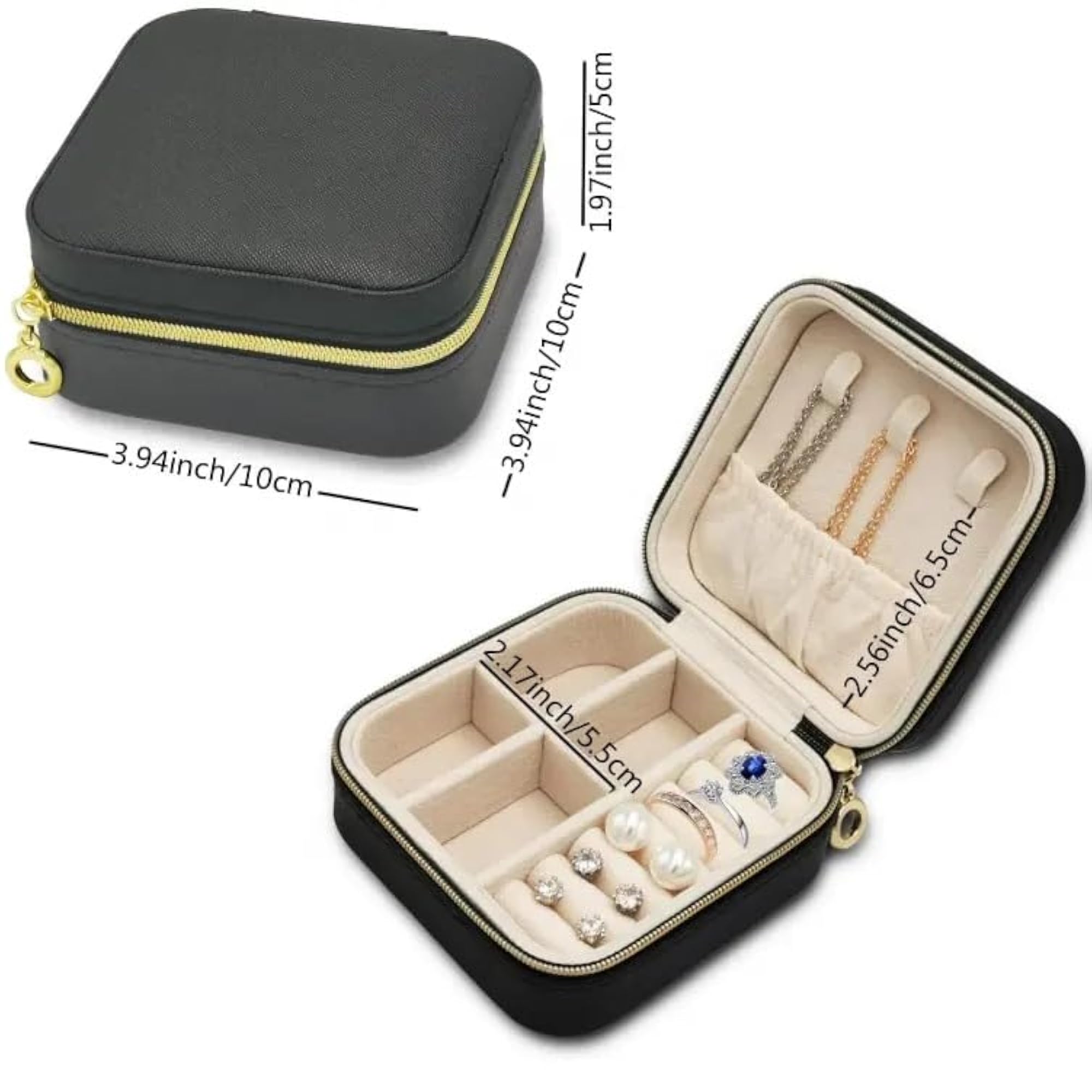 Jewellery Organisers Box Small PU Leather Zipper Storage Case