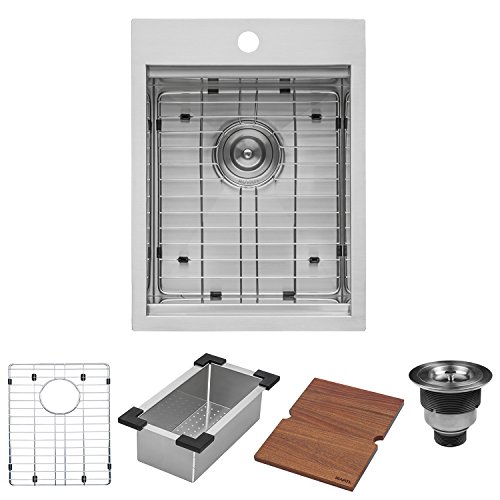 Ruvati 15 x 20 inch Workstation Drop-in Topmount Bar Prep RV Camper Van Sink 16 Gauge Stainless Steel - RVH8210