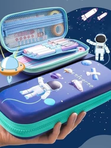 Image of WireScorts 3D Cover Eva Space Astronaut Theme Pencil Case Large Capacity Pencil Pouch, Space Pencil Case for Kids, Stylish Pen Holder Pouch Stationery Box