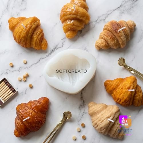 Image of Croissant Silicone Candle Mould | 3D Bakery Bread Dessert Shape Candle Making Mould | Food Cake Cupcake Wax Soap Resin Art Silicone Mould for DIY Handmade Decorative Candles (Croissant A)