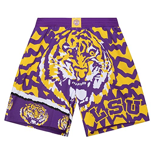 Mitchell & Ness LSU Tigers Mens NCAA Jumbotron 2.0 Sublimated Purple/Yellow Shorts (US, Alpha, Medium, Regular, Regular, Multi-Coloured)