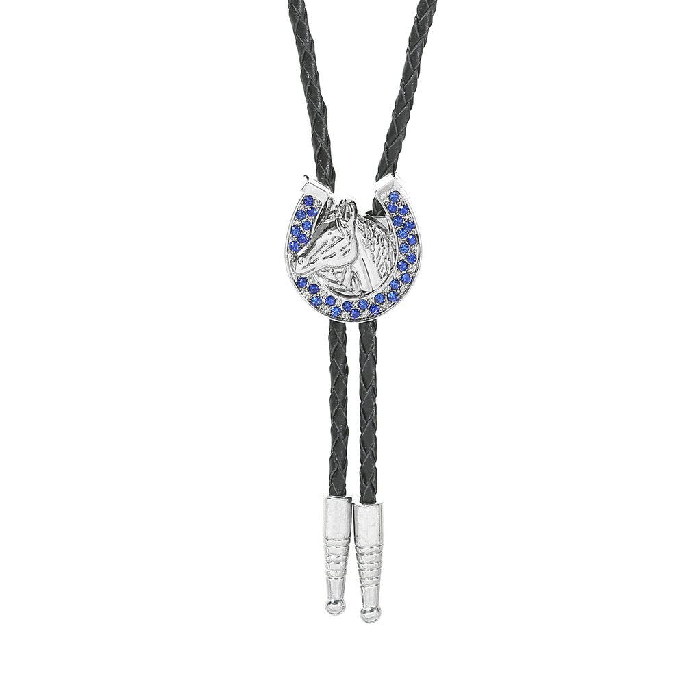 Taschenuhr, Kreative U-förmige Bolotie mit geprägtem Pferdekopf for Herren – Kostüm, amerikanische Western-Cowboy-Krawatte mit schmalem Bund,(Blue)