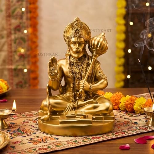 Image of Hanuman Ji Murti - 3.5 Inch Polyresin Car Dashboard Idol - Golden Statue for Home & Office Decor, Living Room Showpiece - Blessing Hanuman Idol for Birthday, Diwali, Housewarming