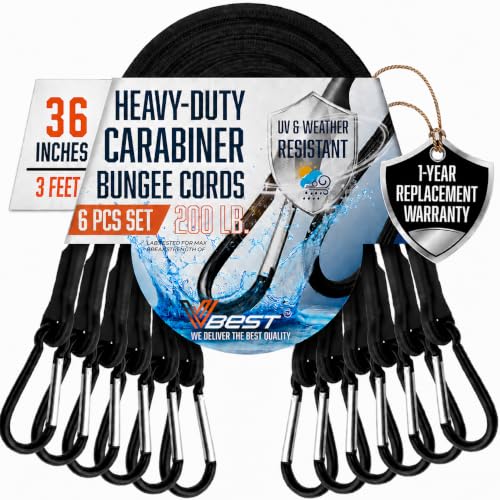 Image of Carabiner Bungee Cords with Hooks 36 Inch - 6Pcs Heavy Duty Outdoor