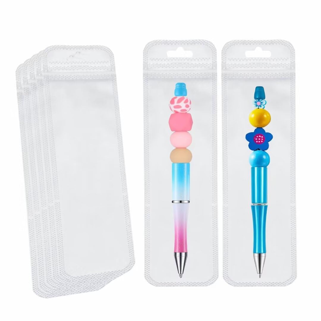 100 Pcs Beadable Pen Packaging Bags for Small Business, Clear Beaded Bag for Bead Pens, Zipper Smell Proof Storage Bags for Packaging Lipgloss, Jewelry, Cosmetic,Candy 2.75X8.66inch