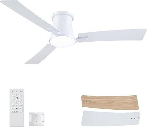 Miniatura 10 de Ventiladores de Techo de 52 Pulgadas Negros con Luces y Control Remoto, Ventilador de Techo de Perfil Bajo Blanco con Luz, Montaje al Ras,