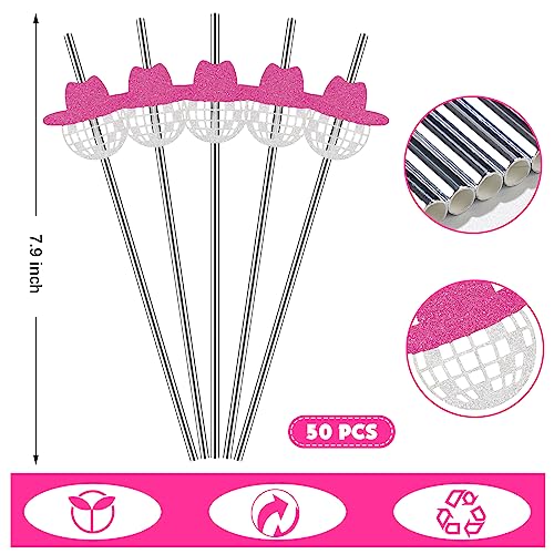 50 pitillos de papel disco con decoración rosa miniatura 2