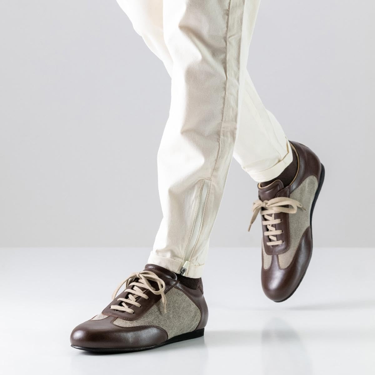 Werner Kern Herren Sneaker Tanzschuhe Positano 28062 - Leder Braun/Canvas Beige - 1,5 cm Keilabsatz - Rauledersohle - Made in Italy