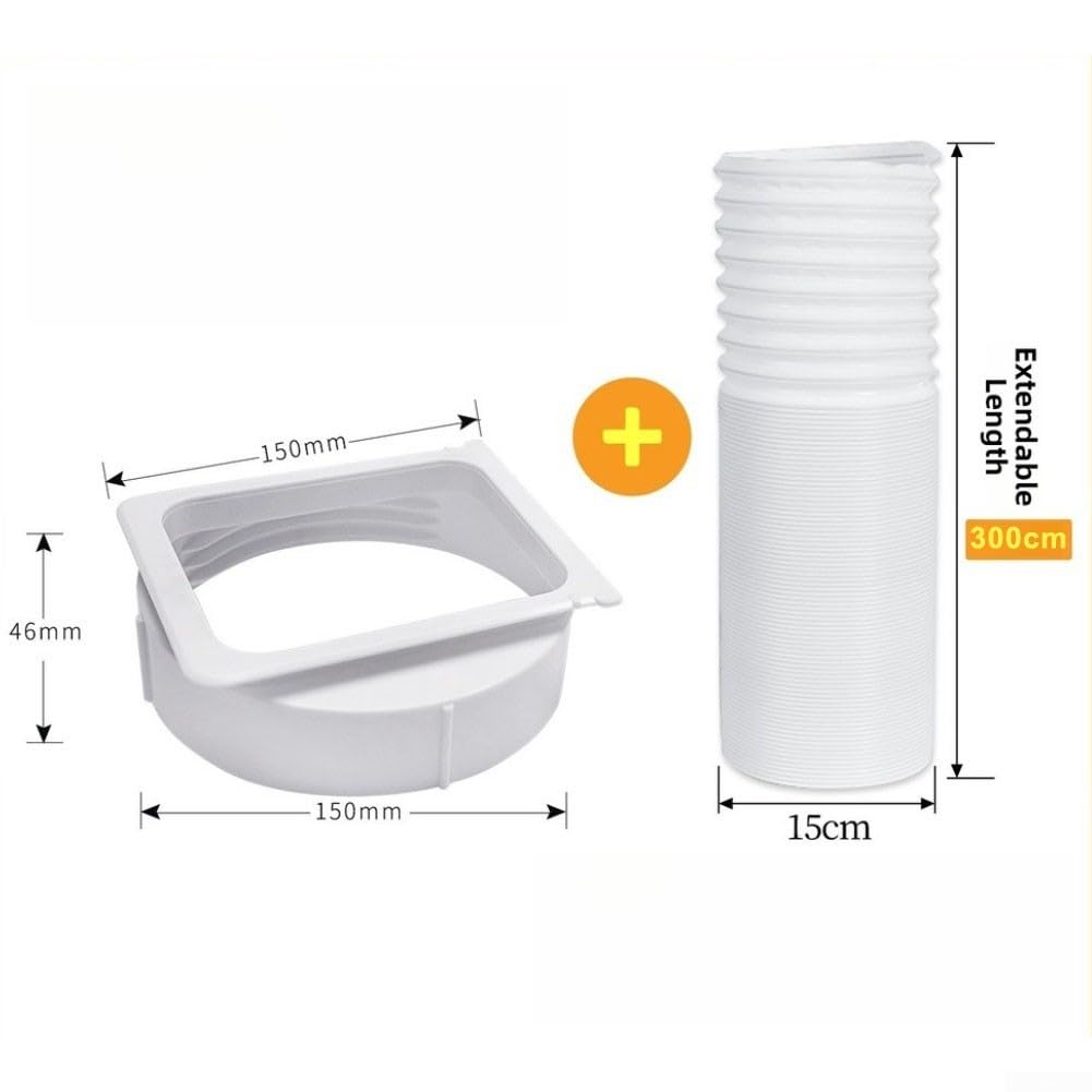 Klimaanlagen-Ablaufschlauch-Adapter für Midea Tragbare Klimaanlage, Verlängerungsschlauch aus PP/ABS mit Stahlspirale, Hitzebeständig bis 15 cm Durchmesser, Weiß(Kupplung + 300 cm Rohr)