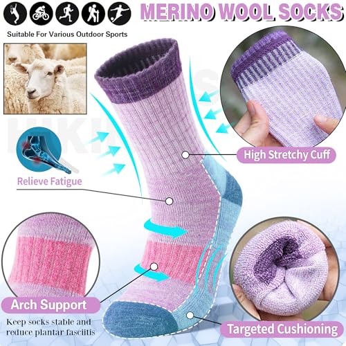 Merino Wool Hiking Socks Thermal Warm Winter Cozy Cushioned Moisture Wicking Crew Socks for Women 5 Pairs2