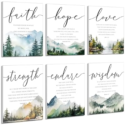 Sacubee 6 Pack Acoustic Christian Art Panels 12" x 16" Faith Hope Love Soundproof Wall Panels Self Adhesive Bible Verse Decor Religious Sound Absorbing Treatment for Home Father Day(Mountain)