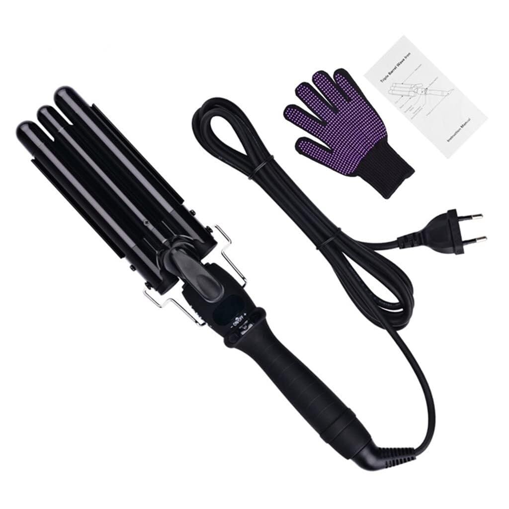 19-25mm 3-Barrel Hair Curling Iron Wand LCD Digital Display Fast Heating Ceramic Hair Curler Deep Waver Styling Tool