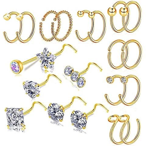 Yeelong Nose Rings Screw Nose Rings Hoops Nose Piercing Jewelry for Women 20g (3-Color S) Cover