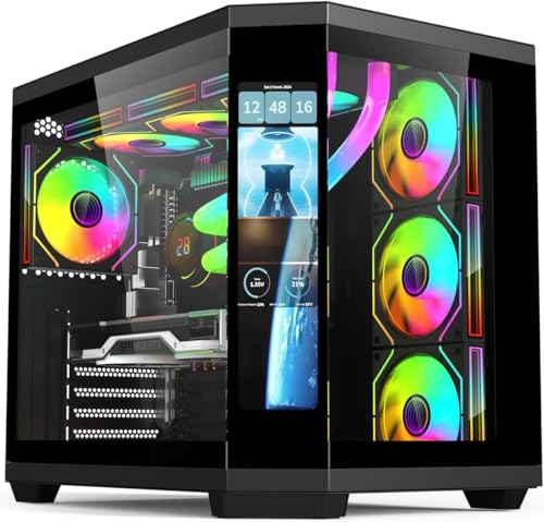 PC Case - Gaming | IONZ APEX Vision - ATX Mid Tower, Dual Chamber with 4 ARGB PWM Fans - LCD Screen...