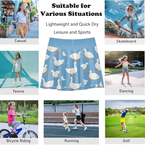 visesunny Girl's Golf Skirt Athletic Cute White Goose Animal Tennis Skort Sport Activewear with Double Layer Pockets4