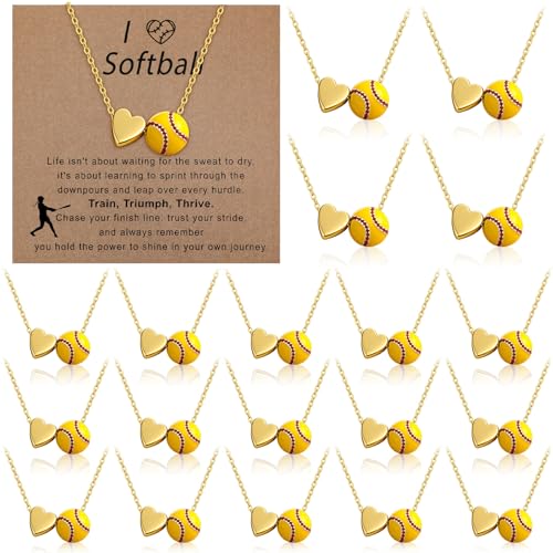 Liliaafar 20 Sets Softball Baseball Soccer Tennis Basketball Necklace Team Gifts for Women Bulk Sport Jewelry Necklace with Inspirational Card Dainty Gold Plated for 2026 Senior Night(Softball)