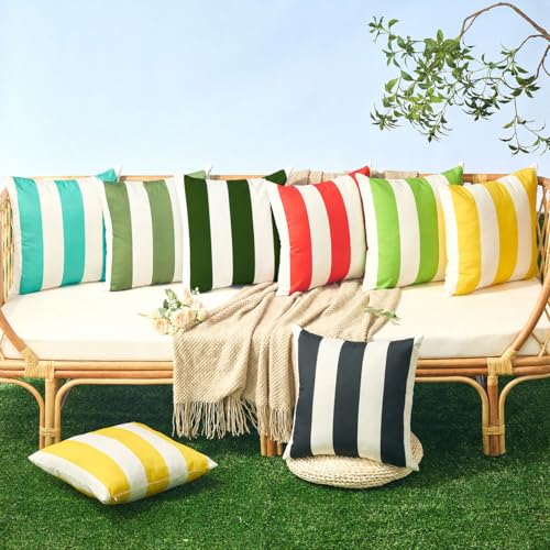 Image of Allorry Outdoor Pillow Covers 16x16 Set of 2 Dark Green Striped Decoration Throw Pillow Covers for Spring Summer Outdoor Waterproof Garden Patio Furniture Sofa Bed Home Decor JB007-M16