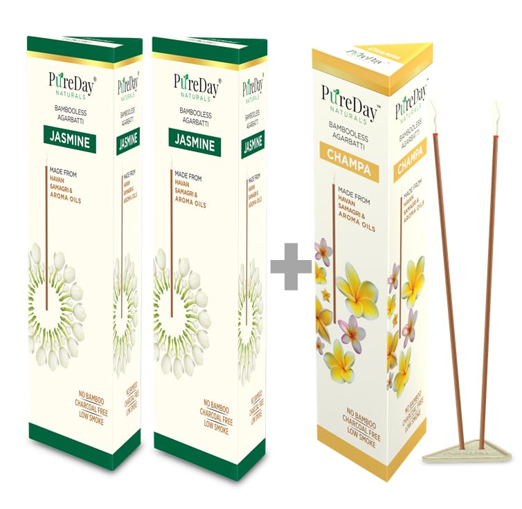 PureDay Bambooless Agarbatti | Buy 2 GET 1 Rs.80 Champa Pack Free | Jasmine - 1 & Jasmine - 1 | 200 Dhoop Sticks | No Bamboo, No Charcoal, Lasting Aroma | Free Ceramic Stand (B0CS2X832B) Amazon Price History, Amazon Price Tracker