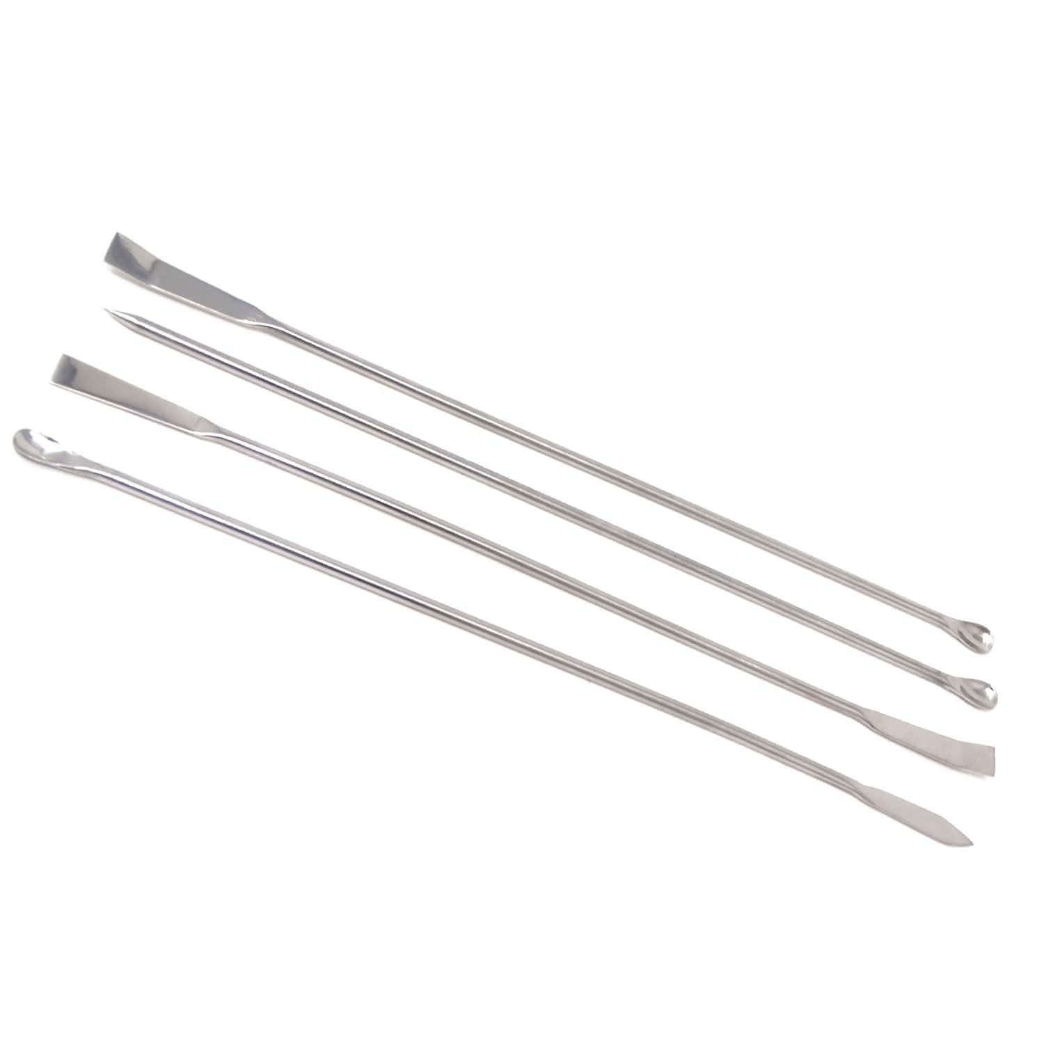 A2Z Scilab 4 Pcs Stainless Steel Lab Spatula Micro Scoop Spoon Set - Laboratory Tiny Mixing Spatulas, Double Ended Long Sampling Spoon for Powders Gel Cap Capsule Filler
