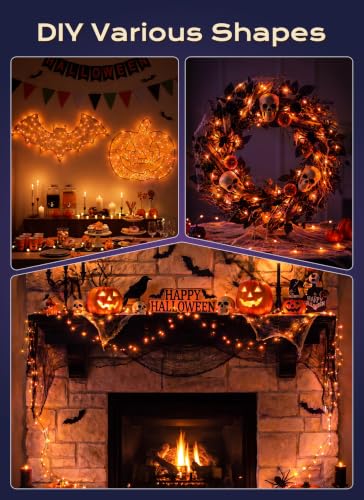 Image of Halloween Lights Plug in, 33FT 100LEDs Orange Fairy Lights, Waterproof Flexible Black Wire String Lights for Bedroom Home Party Ghost Haunted House Indoor Outdoor Halloween Decorations, Orange