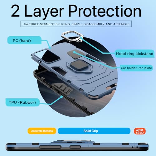 Image of Pikkme OnePlus 12R 5G Back Cover | D5 Tough Armor Bumper | 360 Protection Case | Ring Holder Stand Case for OnePlus 12R 5G (Blue)