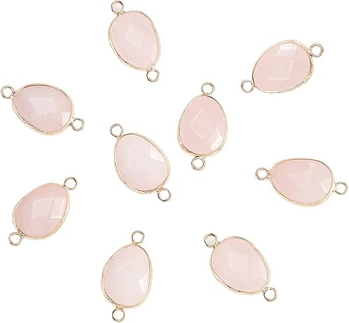 LiQunSweet 20 piezas de cuentas de cristal de cuarzo rosa natural, eslabones de piedras preciosas facetadas con fornituras de latón dorado para la