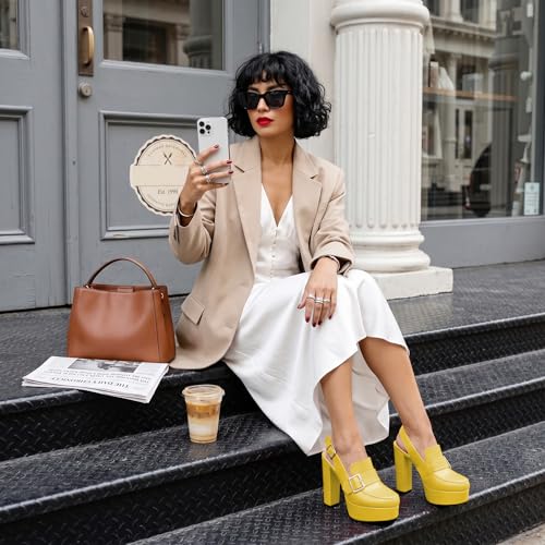 Image of Women's High Heel Loafers Platform Pumps Round Toe Heels Chunky Heel Pumps Stylish Comfortable 4.8 Inch Slingback Heels