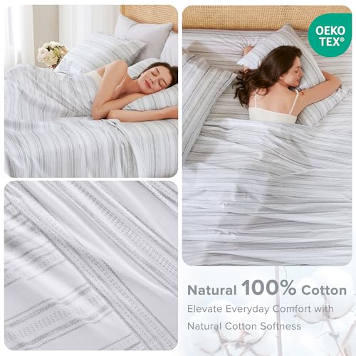 Comfort Spaces 100% Cotton Sheets King, Breathable, Naturally Cool Cotton Sheets, Soft Cotton Bed Sheets with 14" Elastic Pocket Fits up to 16" Mattress, All Seasons Sheet Set, Good Vibes Grey 4 Piece