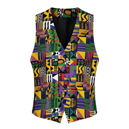 African Geometric Men's Suit Vest Waistcoat Vests Formal Dress with 2 Pockets for Business Casual Tuxedo3