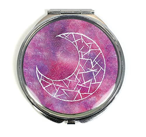 Cosmic Moon (Red) Handmade Art Compact Pocket Purse Mirror - Crescent Moon Galaxy Mystical Magical Art Accessory | Morgan Cerese Art