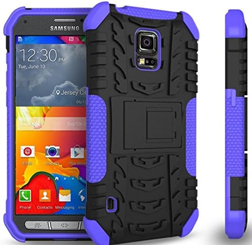 KINGCO For Samsung Galaxy s5 Armored Heavy Duty Hybrid High Impact Hard Soft Case Cover with Build in Kickstand for Men(Purple)