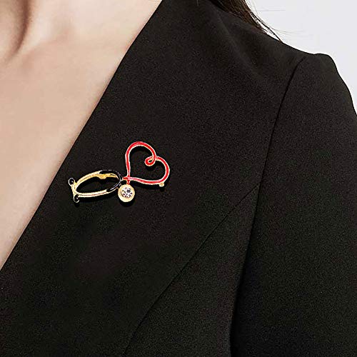 Image of Nurse Pin Stethoscope Pins Cuterus Heart-Shaped Pins Lapel Pin Personality Medical Jewelry for Women Nurse Accessories Gifts Hat Lapel Pins(Gold)