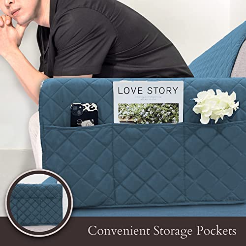 Vanelux Reversible Washable Sofa Slipcover Soft Quilted Water Resistant Couch Cover With Non Slip Foam And Elastic Straps Protector For Pets, Cats, Dogs, Kids(Blue/Light Blue, Loveseat 46") #TOP2