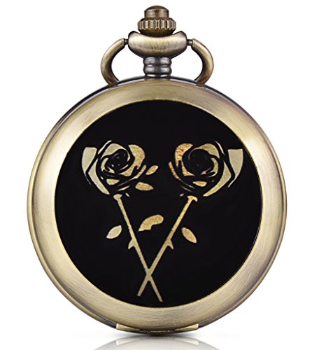 Preisvergleich Produktbild Unendlich U Golde Rose Foto Medaillon Handaufzug Mechanische Taschenuhr Weißes Zifferblatt Skelettuhr Pullover Halskette, beide Ketten